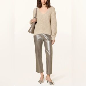 7 For All Mankind Logan Stovepipe Highrise Cropped Coated Champagne Size 29